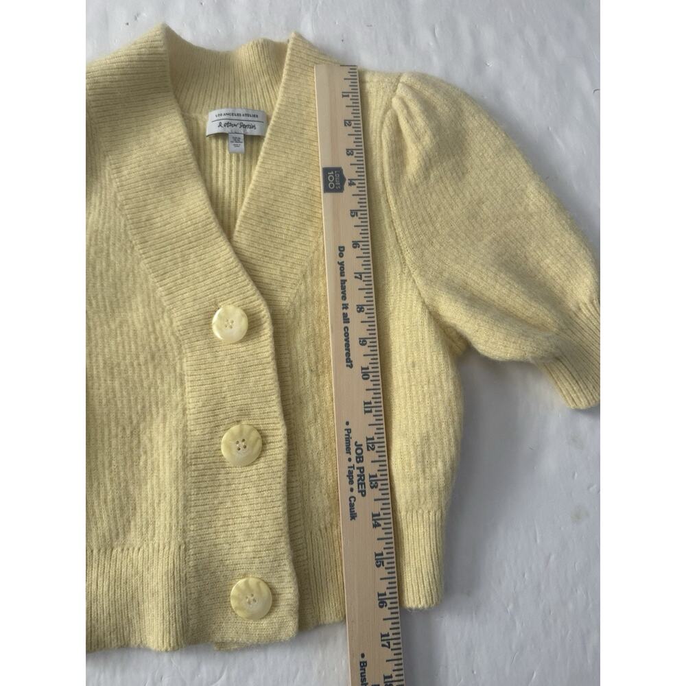 & Other Stories XS Yellow Alpaca Wool Blend Crop Sweater Cardigan Puff Slv #6252 - Picture 5 of 7